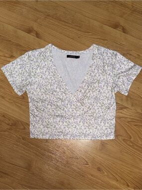 Luxveer Lavender Floral Wrap-Style Crop Top